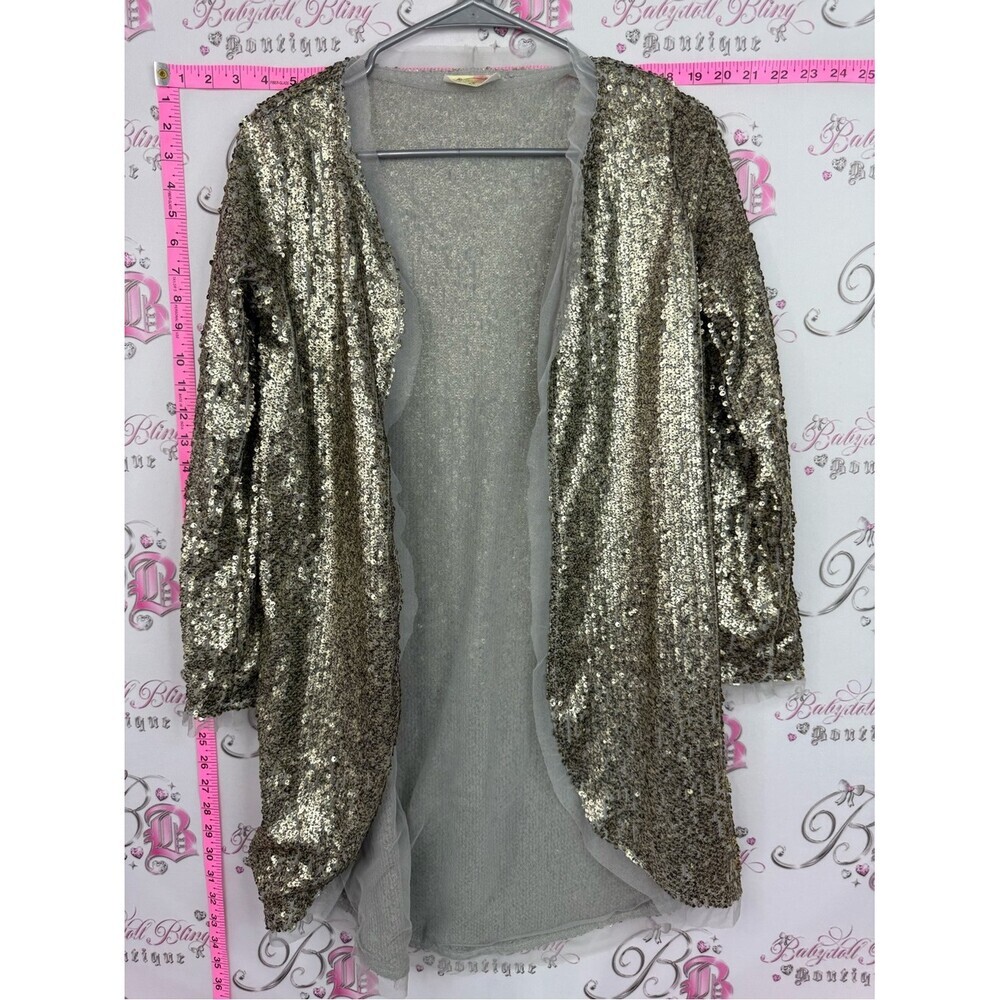 MIA JOY cardigan sparkly Gold Sequin Open-Front Duster Cardigan